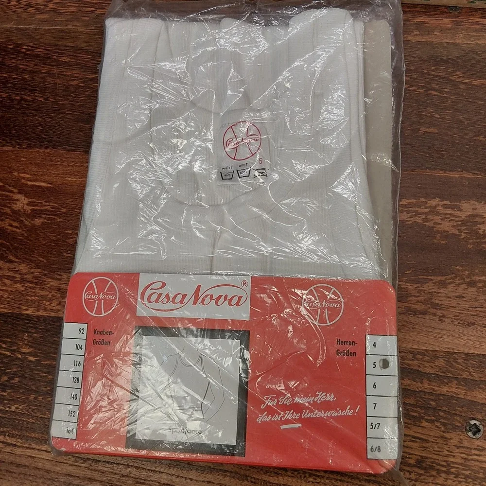 Vintage Casa Nova West Germany Sportjacke M Ribbed Tank Top White Size 5 NOS 60s